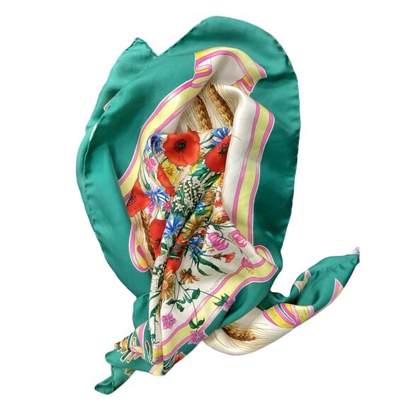 Gucci Accessories - Vintage Gucci Scarf Women’s One Size Silk Square Shape Meadow Flowers And Wheat